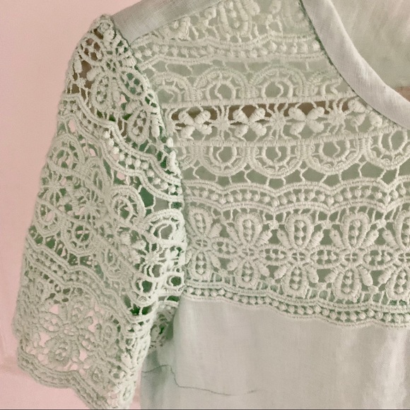 J. Crew Linen Crochet Lace Mint Green Top 2 XS - Picture 3 of 5